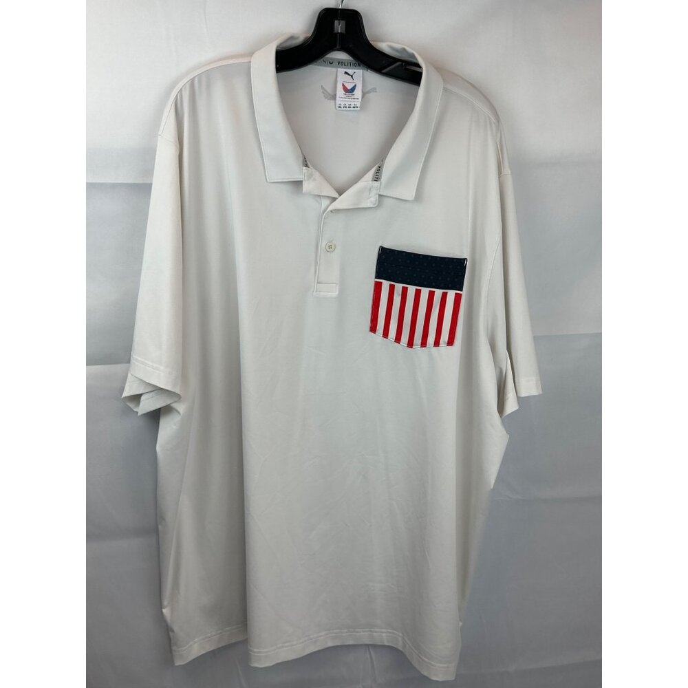 Puma Volition America Mens Polo Shirt With American Flag Pocket 3XL White Polyes